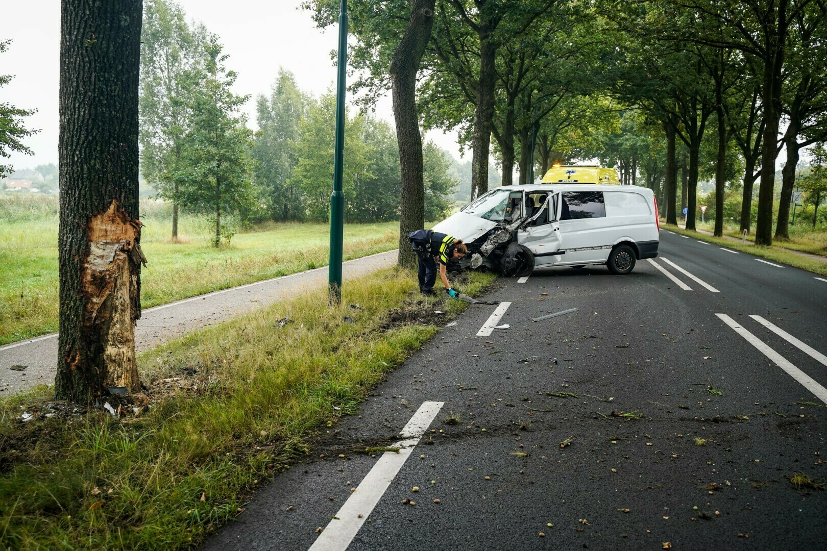 Bestelbus ramt boom in Beek en Donk; bestuurder gewond