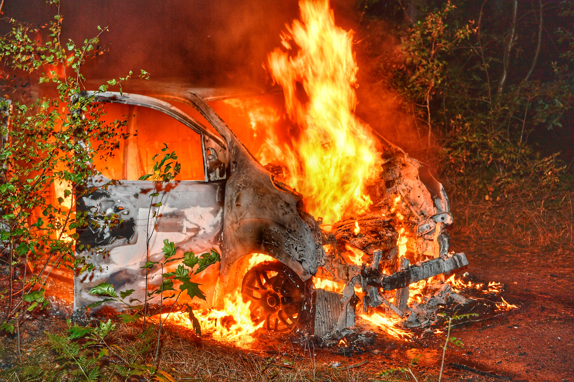 ‘Verdachte bus’ volledig uitgebrand bij bosgebied