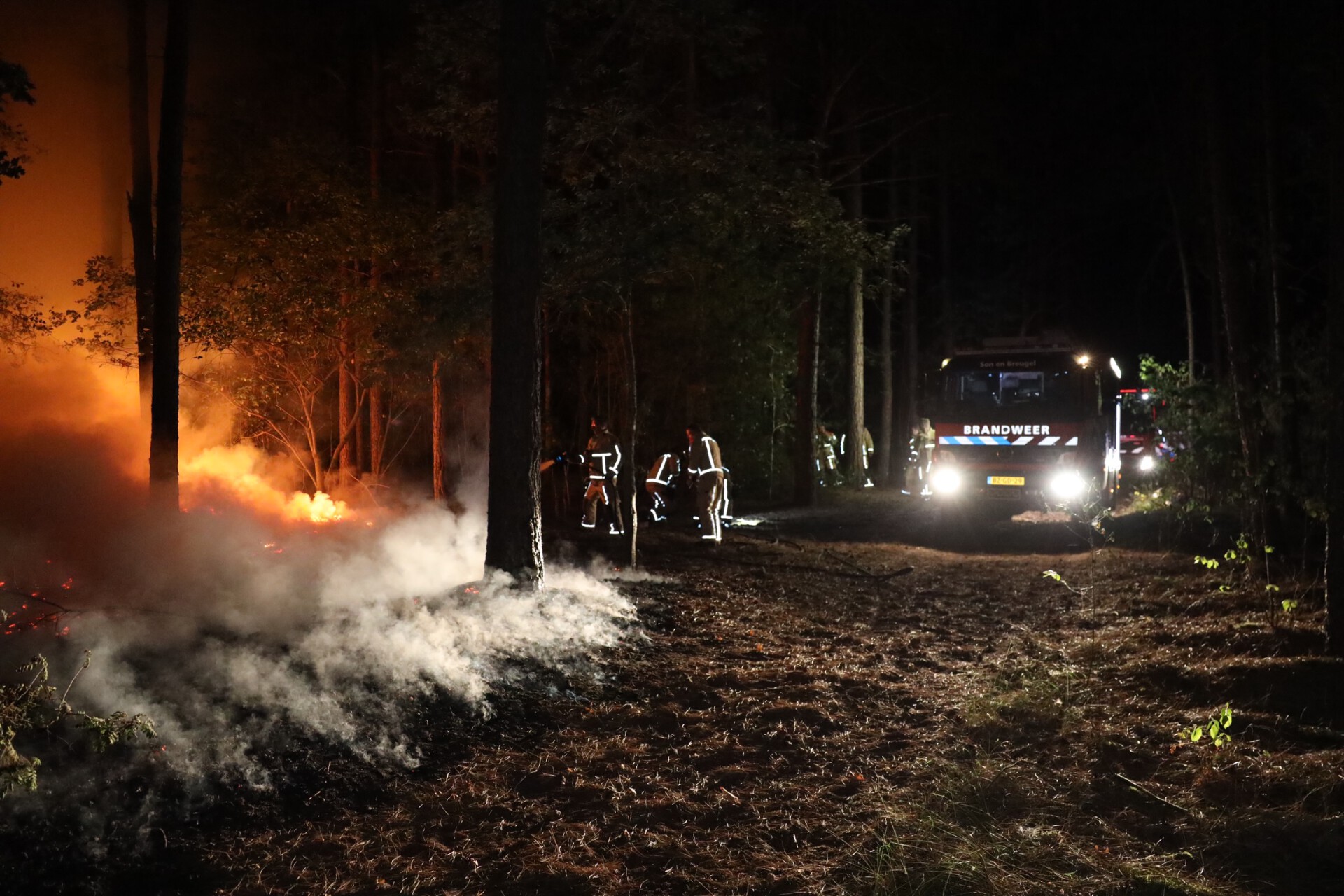 Felle brand in bosgebied in Son en Breugel
