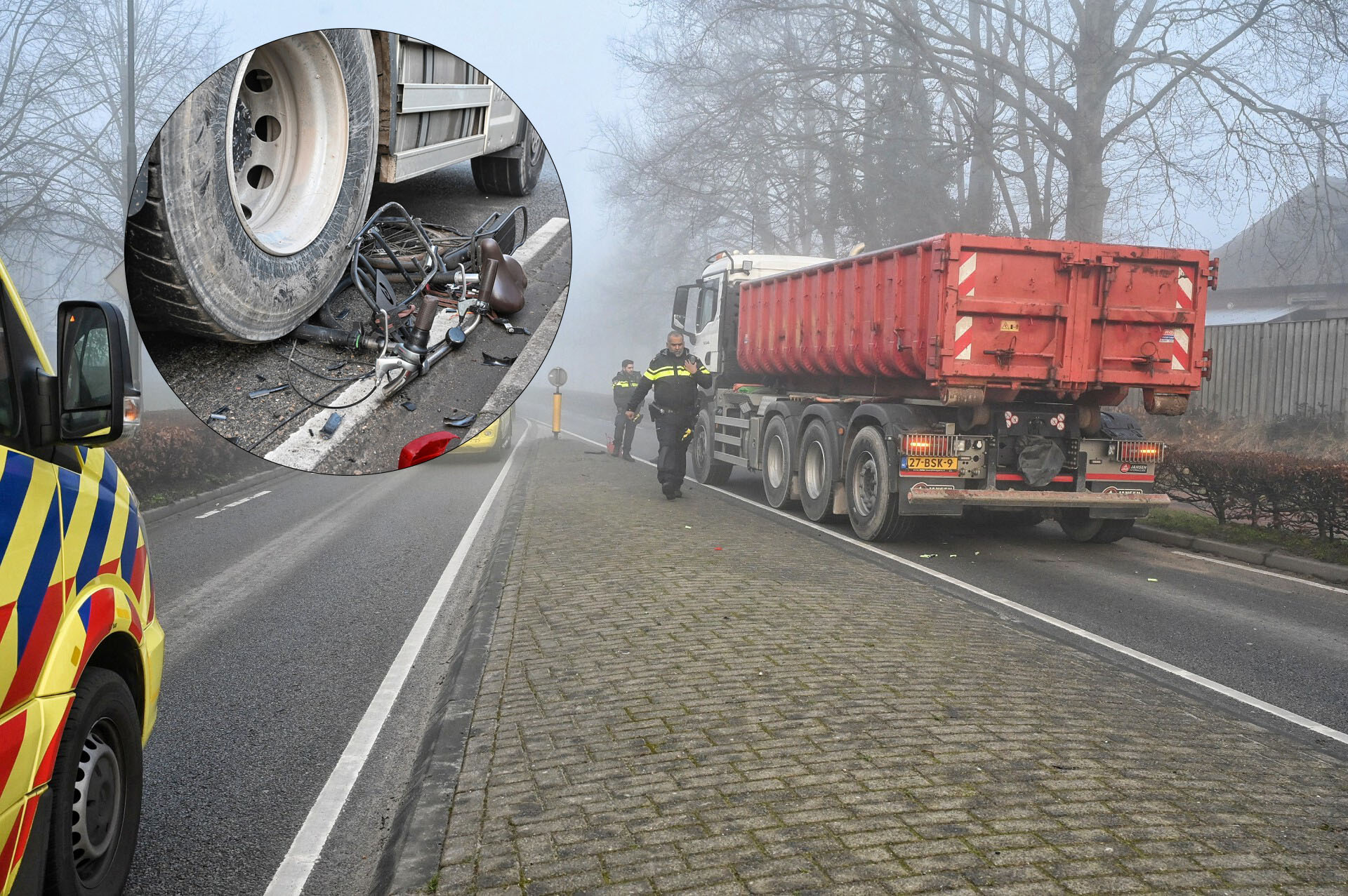 Fietsster aangereden door vrachtwagen