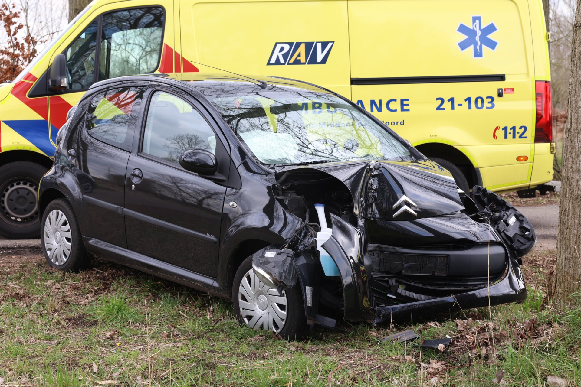Vrouw botst met auto tegen boom en raakt gewond