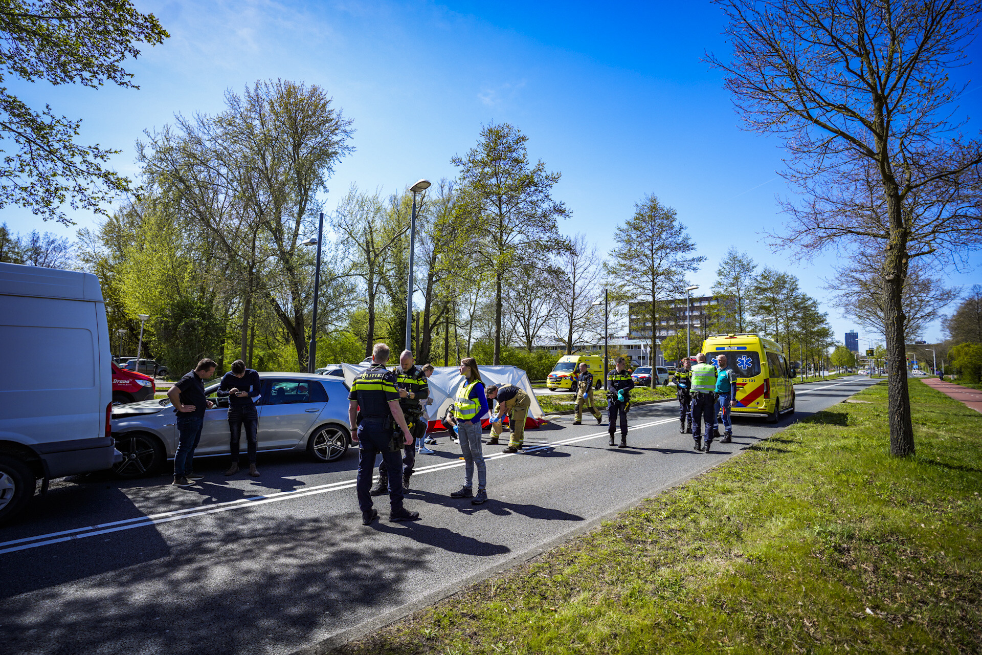 Man wil gewonde gans op straat helpen en zakt in elkaar, busje en auto botsen