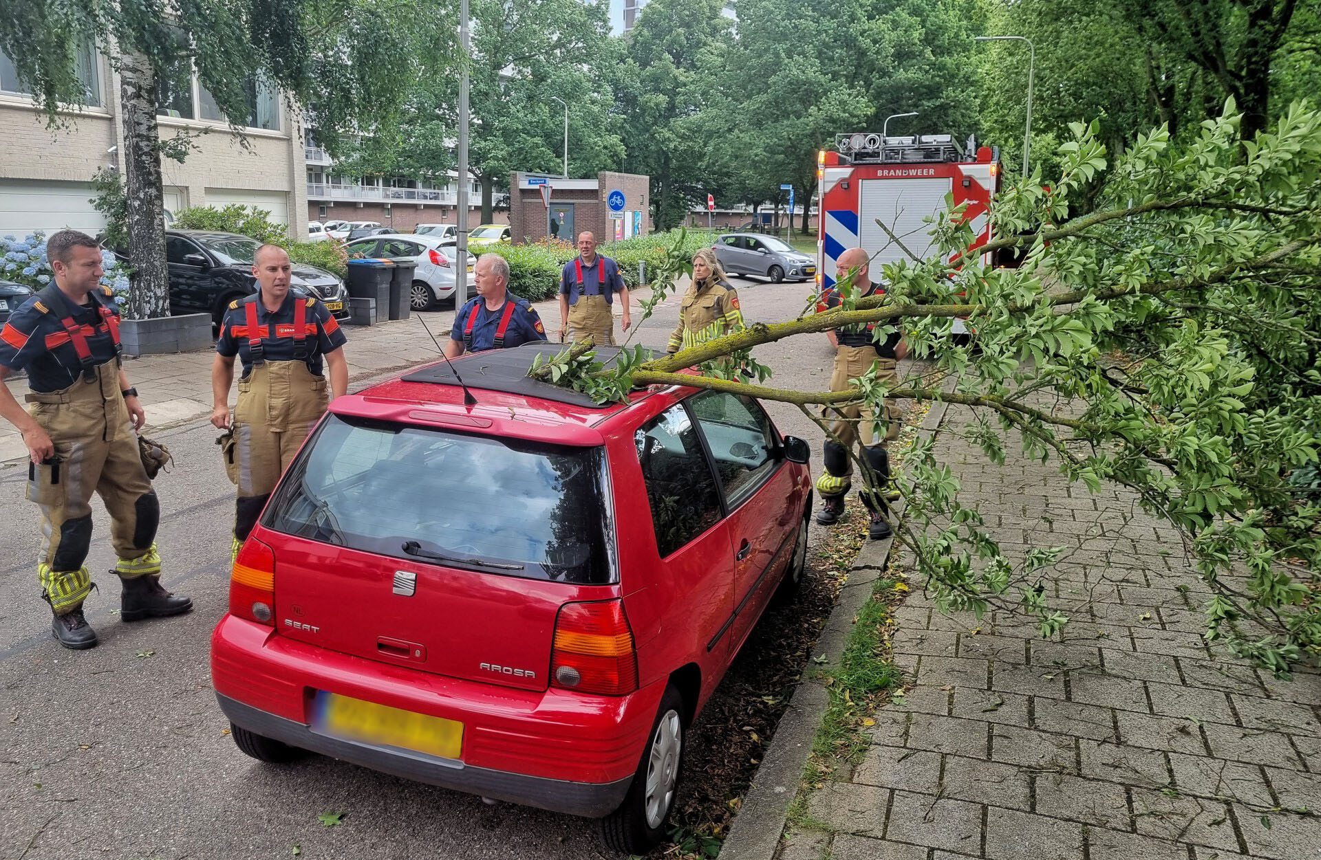 Tak valt door dak van auto