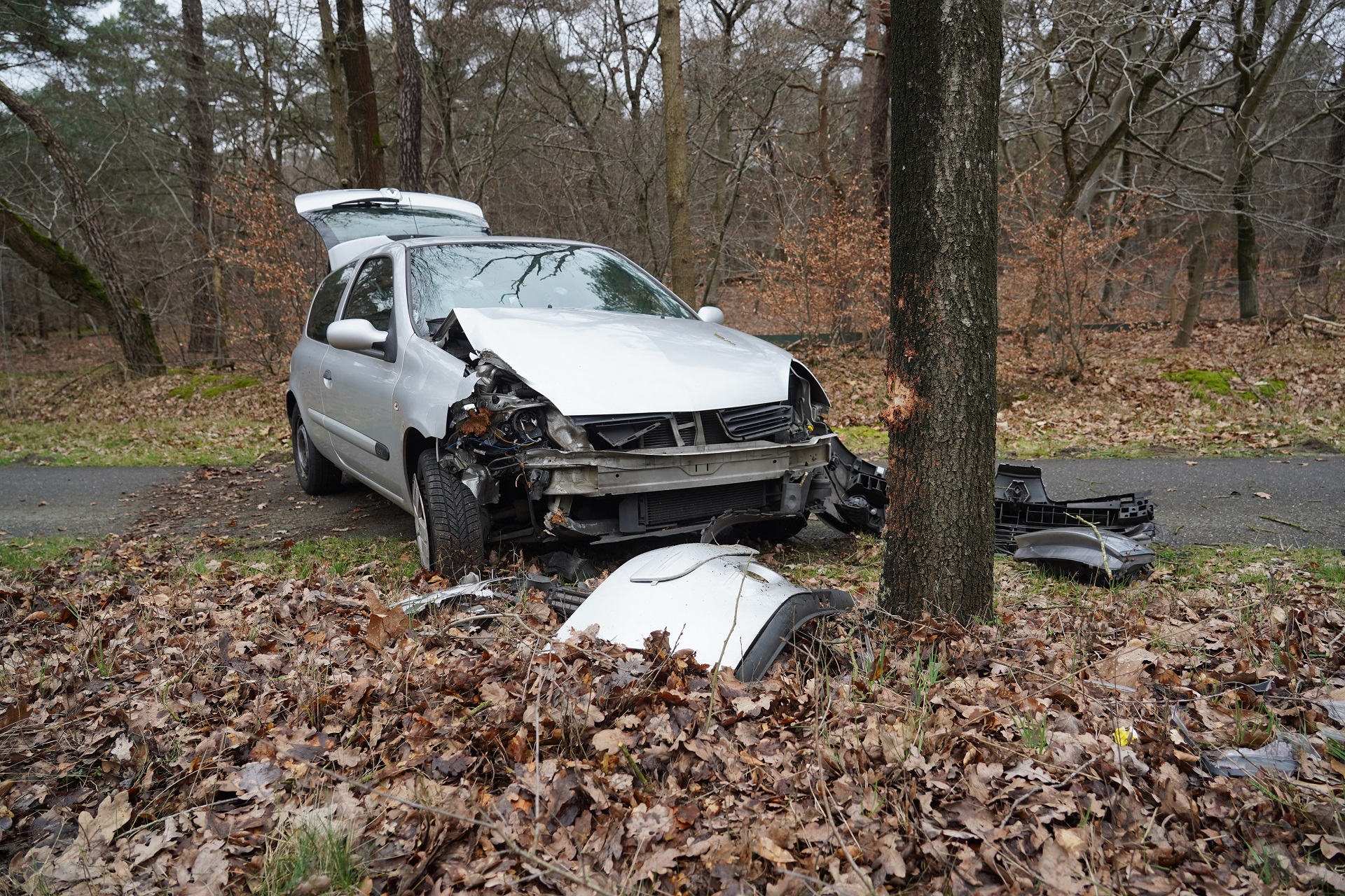 Auto botst tegen boom na mislukte inhaalactie