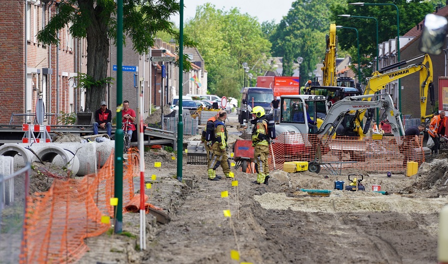 Gasleiding kapot getrokken tijdens graafwerkzaamheden