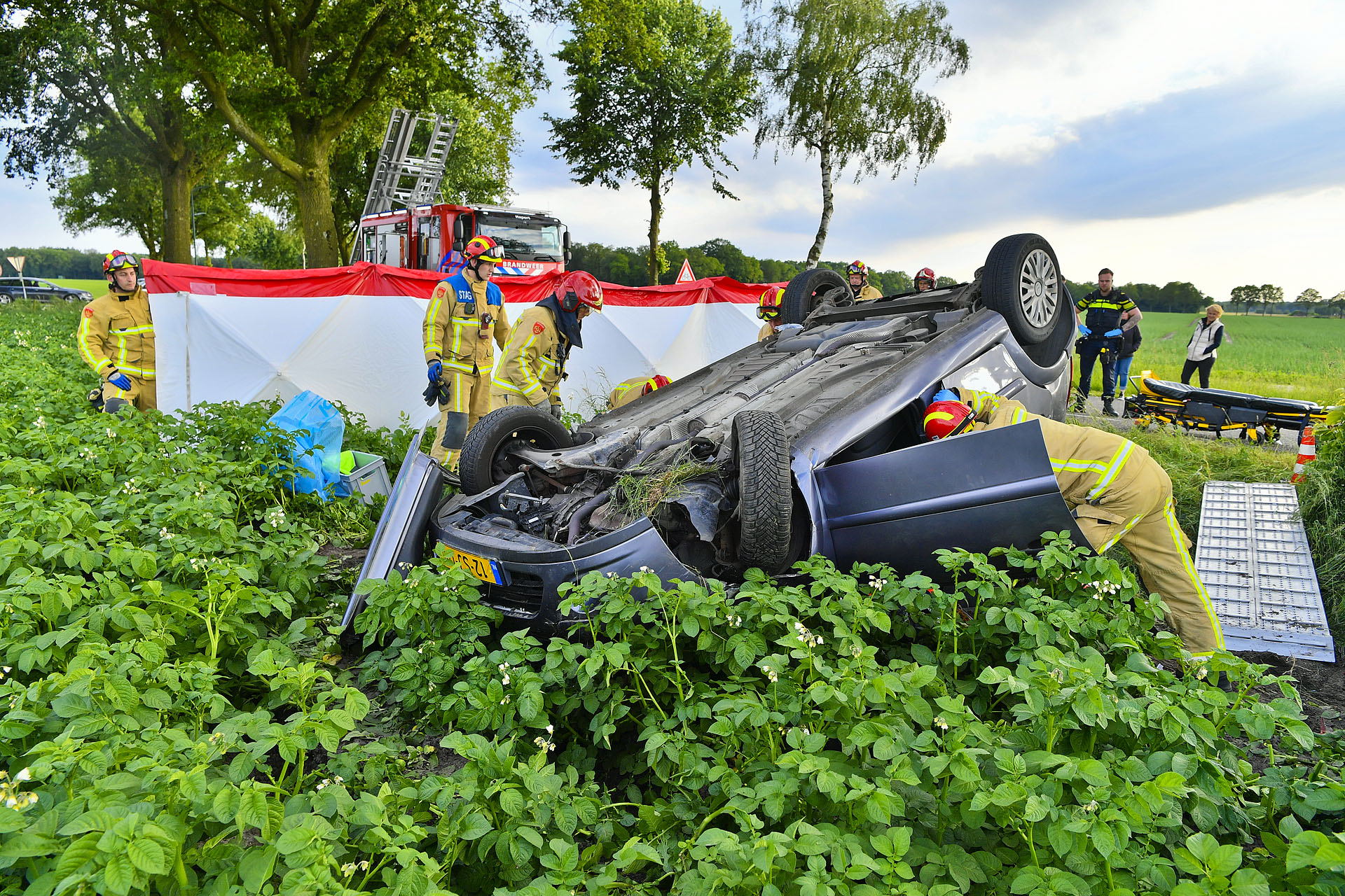 Auto eindigt in aardappelveld, bestuurder gewond
