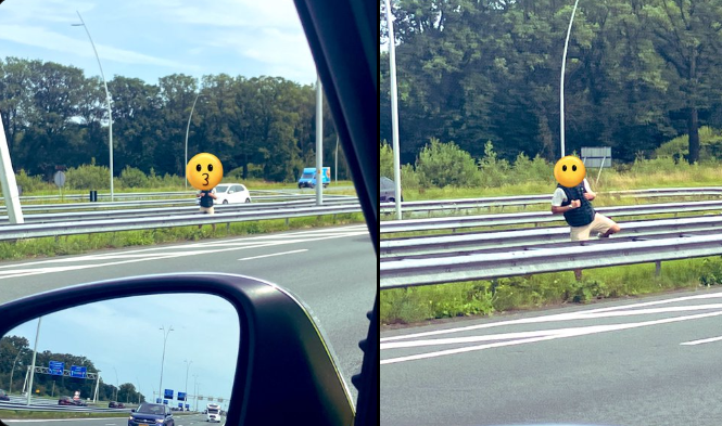Motorrijder verliest telefoon op snelweg en begint met zoeken in middenberm