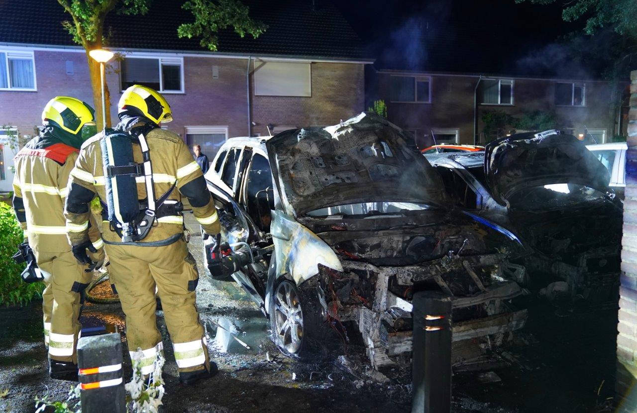 Twee geparkeerde auto’s door brand verwoest
