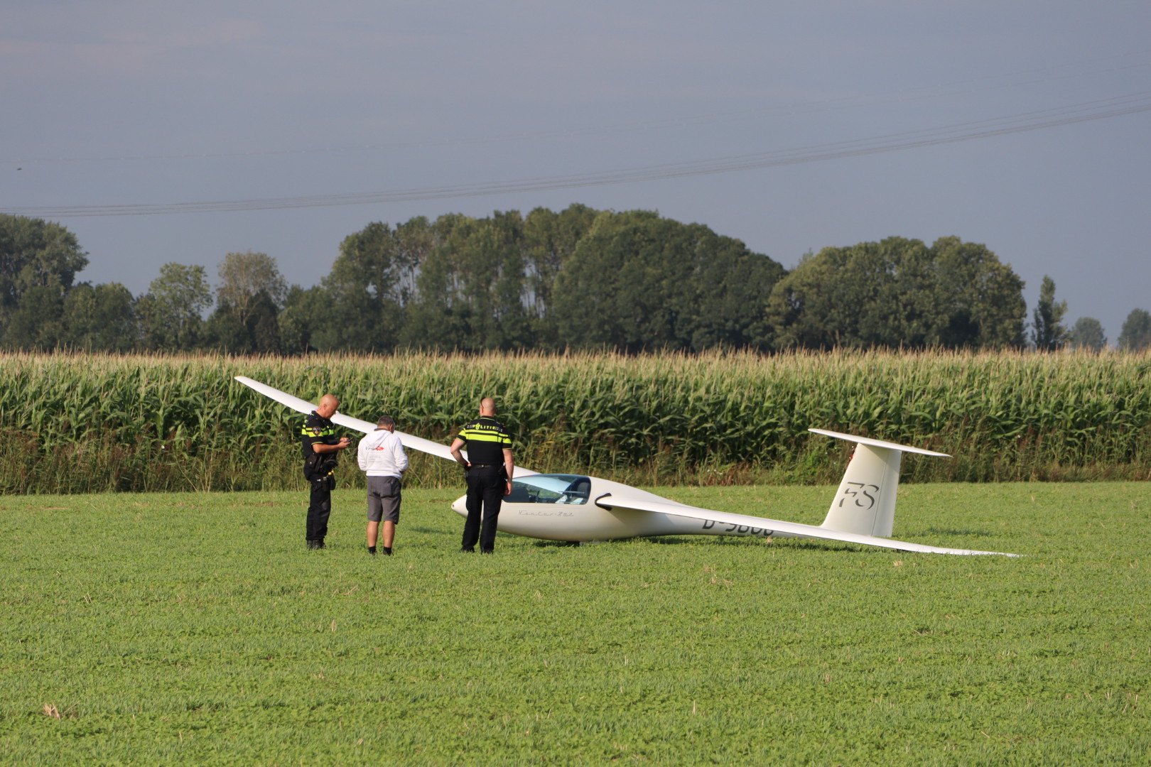 Zweefvliegtuig maakt noodlanding in weiland