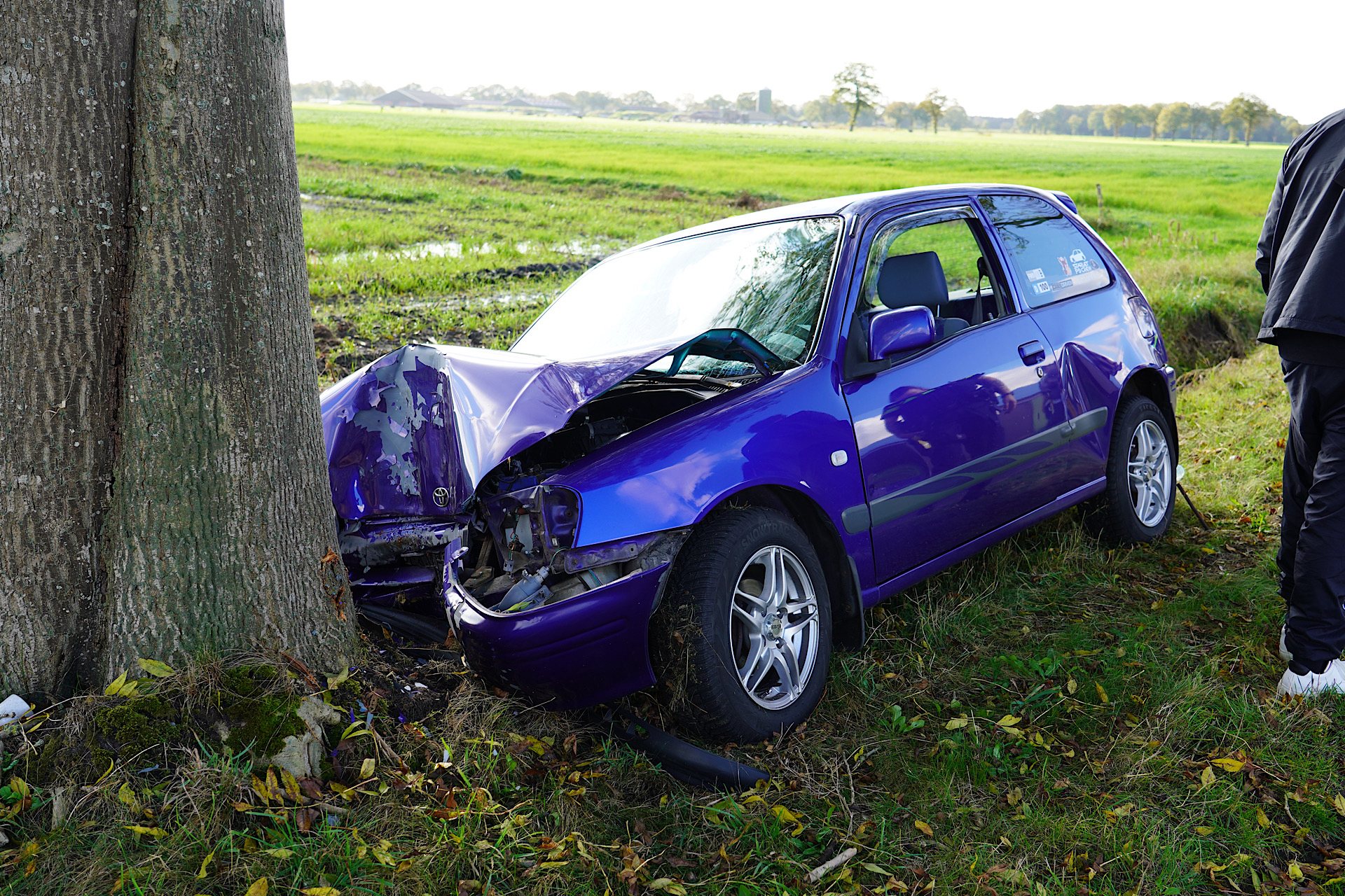 Jongeman botst met auto tegen boom en raakt gewond