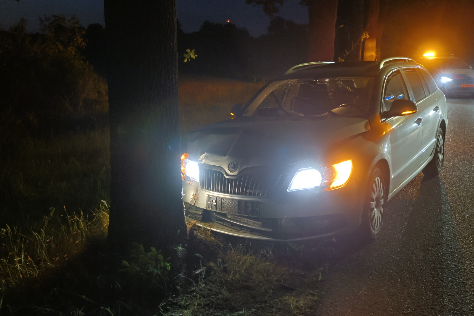 Auto botst tegen boom na botsing met ree