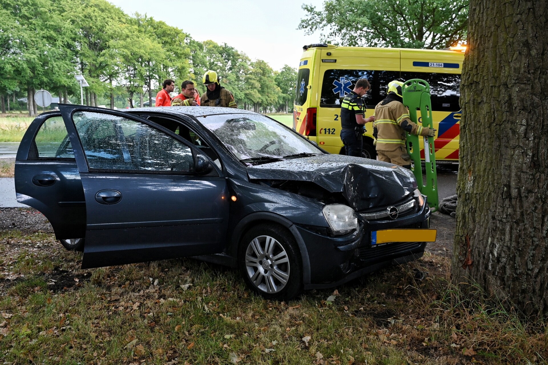 Automobiliste botst tegen boom en raakt gewond