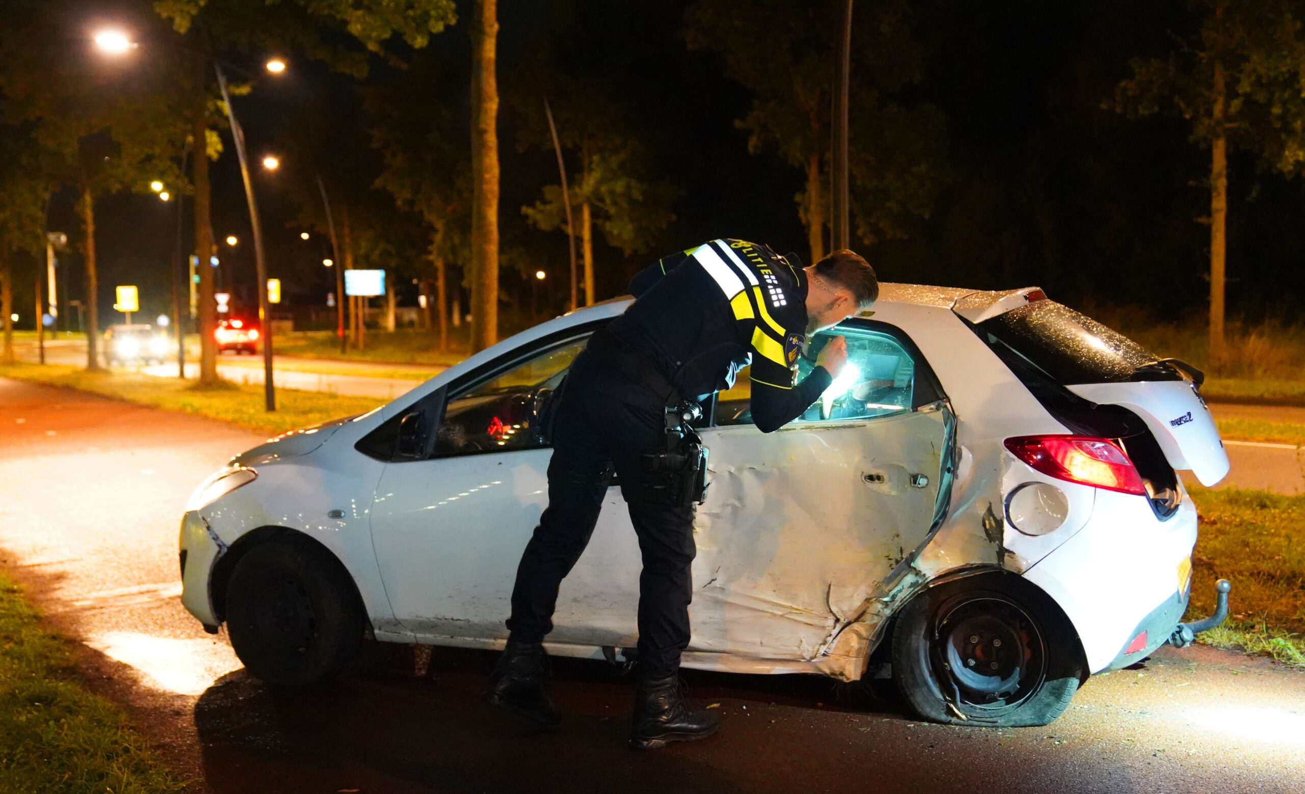 Auto vliegt uit de bocht en botst tegen boom