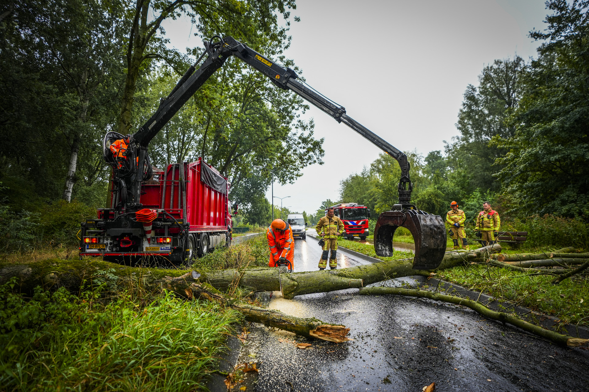 Boom over de weg door flinke regenval