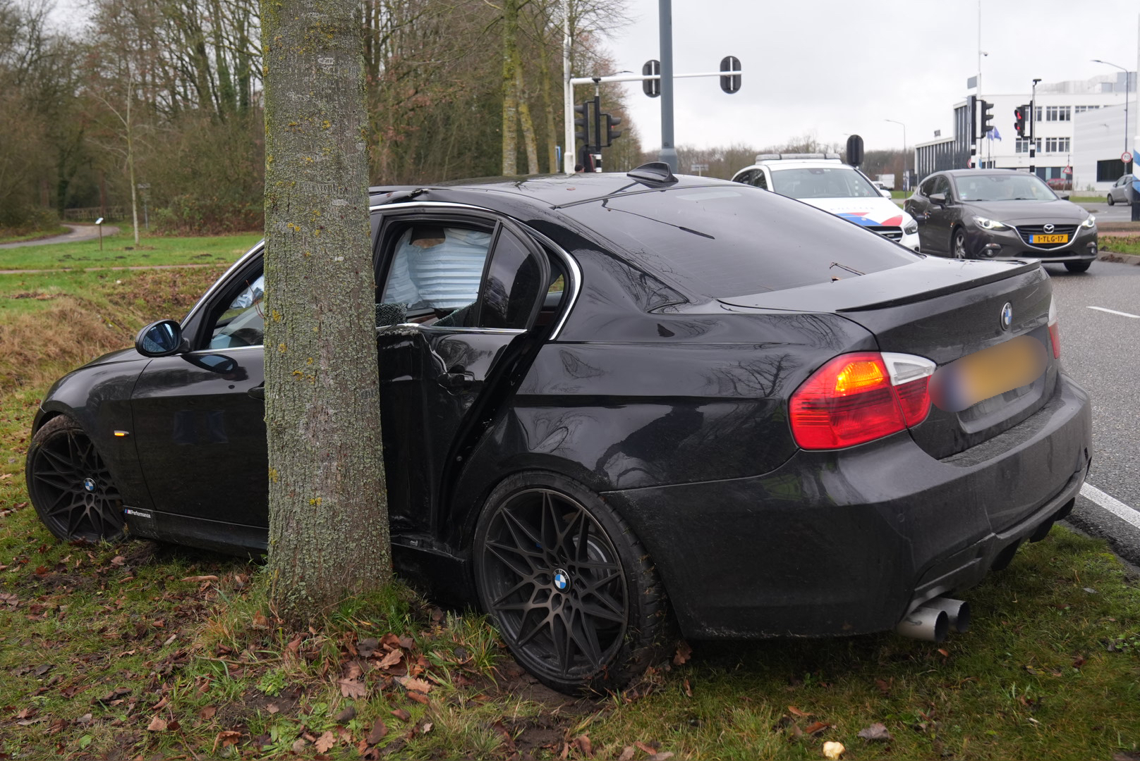 Auto raakt van de weg en botst tegen boom