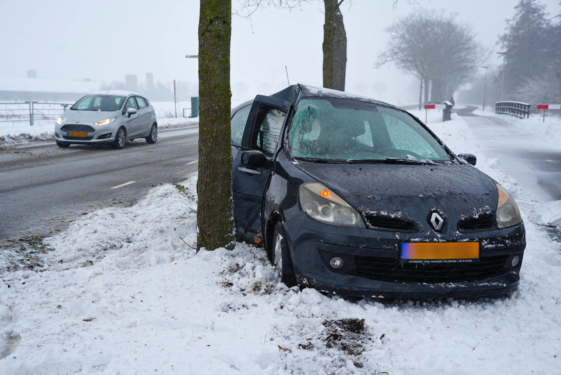 Auto komt in slip en eindigt tegen boom